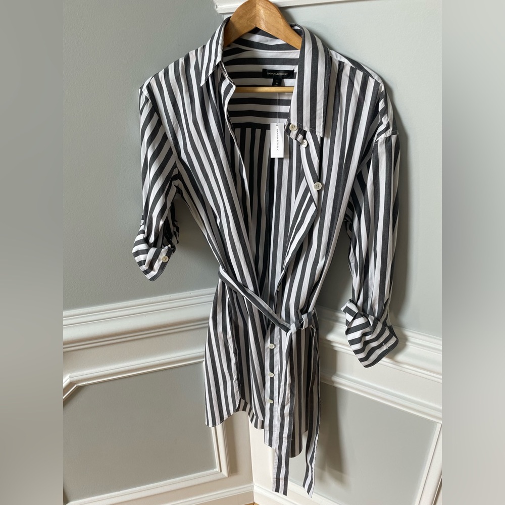Banana Republic Medium Striped Button Up T-Shirt Dress With Tags